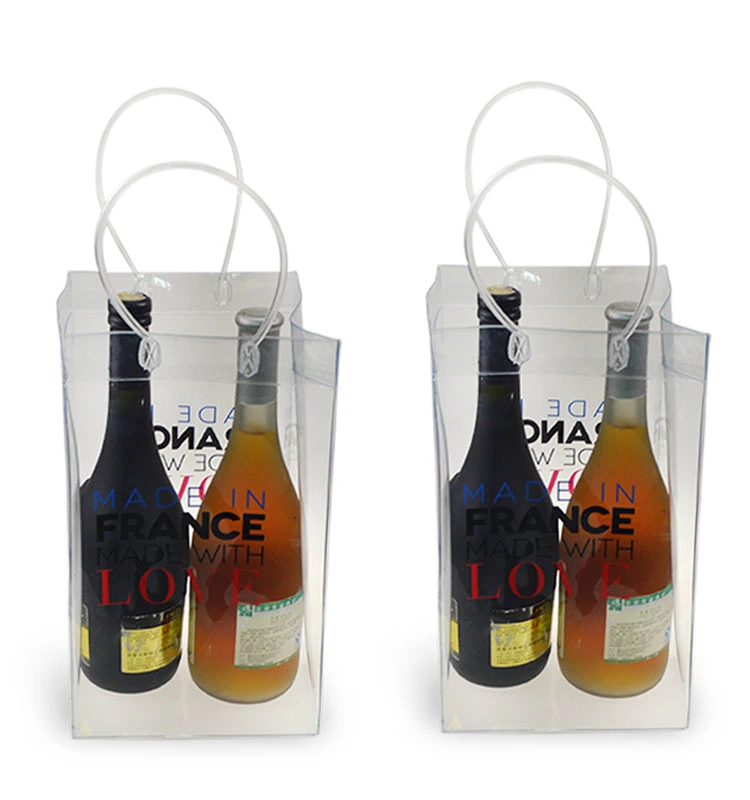 Cheap Transparent Handle PVC Wine Cooler Plastic Bag