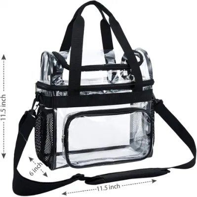 Bolsa de almuerzo transparente de PVC de tamaño personalizado con correa de hombro ajustable, bolsa de almuerzo de plástico impermeable, bolsas de Picnic más frescas transparentes