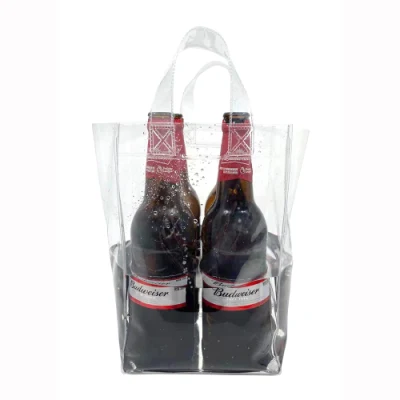 Bolsa transparente con asa para enfriador de vino de PVC, para cerveza, champán, botella de bebida, bolsas de regalo de hielo