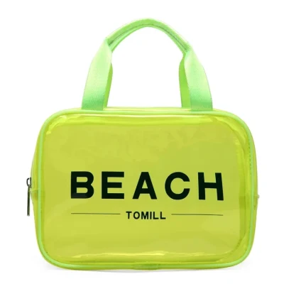 Bolsa de PVC transparente de plástico impresa Rectangular, bolsa de compras para natación, bolsa de lona de moda para mujer, bolsa de mano de PVC para playa