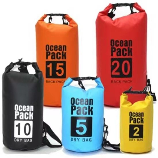 Comercio al por mayor al aire libre Ocean Pack 5L 10L 15L 20L natación 500d bolsa seca impermeable de PVC para viajes y deportes